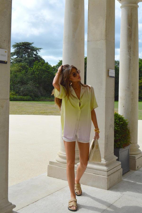 Glamorous Green-Pink Ombre Oversized Bowler-Shirt