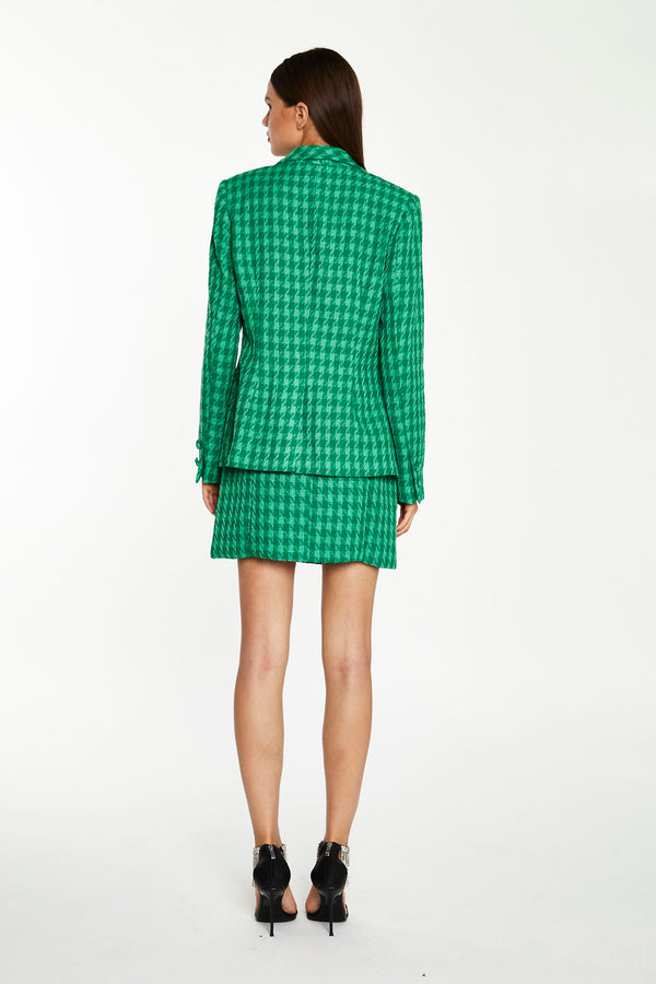 Glamorous Green Tonal Houndstooth Fitted Blazer