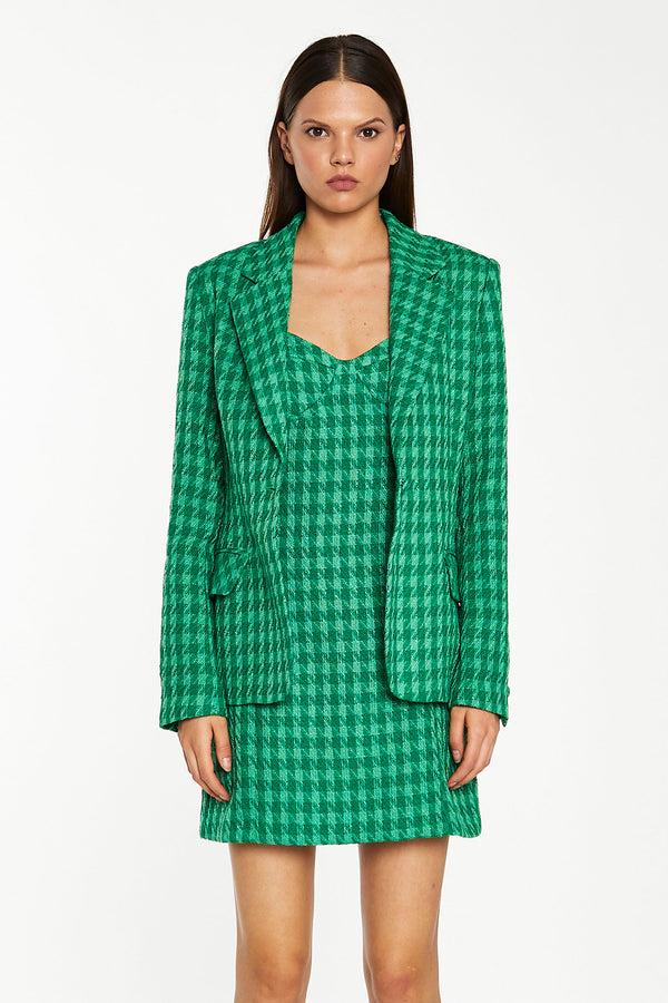Glamorous Green Tonal Houndstooth Fitted Blazer