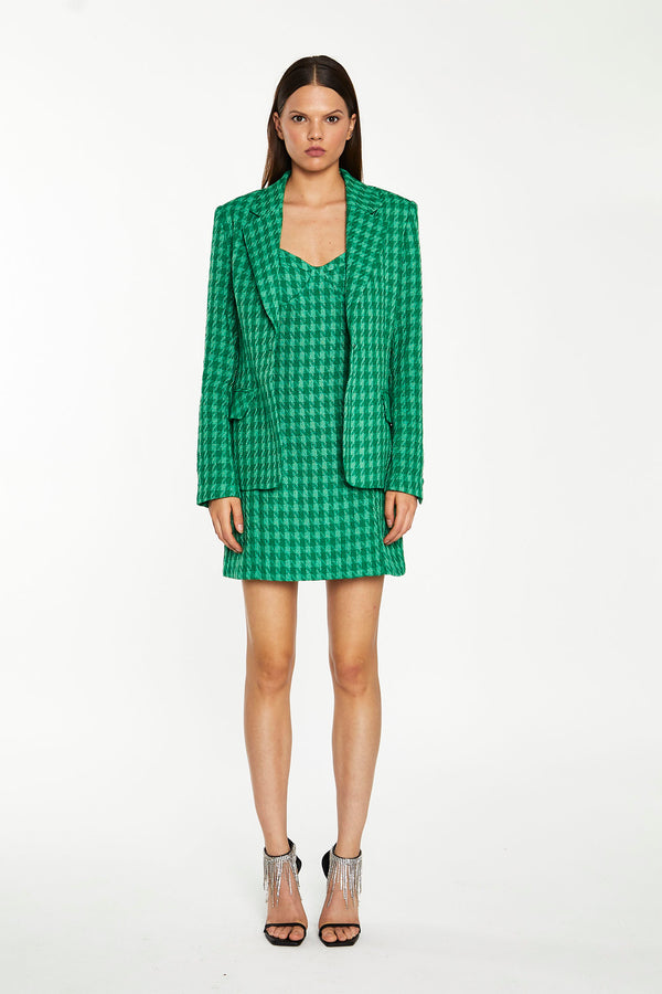 Glamorous Green Tonal Houndstooth Fitted Blazer