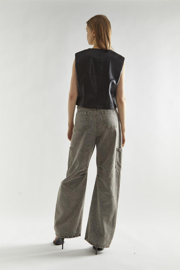 Glamorous Grey Acid-Wash Denim Low-Rise Jeans