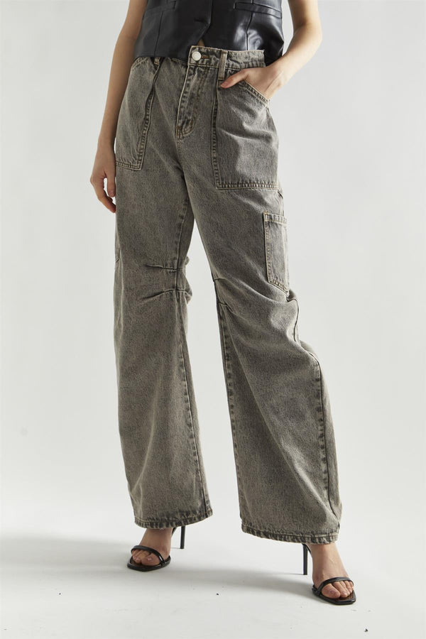 Glamorous Grey Acid-Wash Denim Low-Rise Jeans