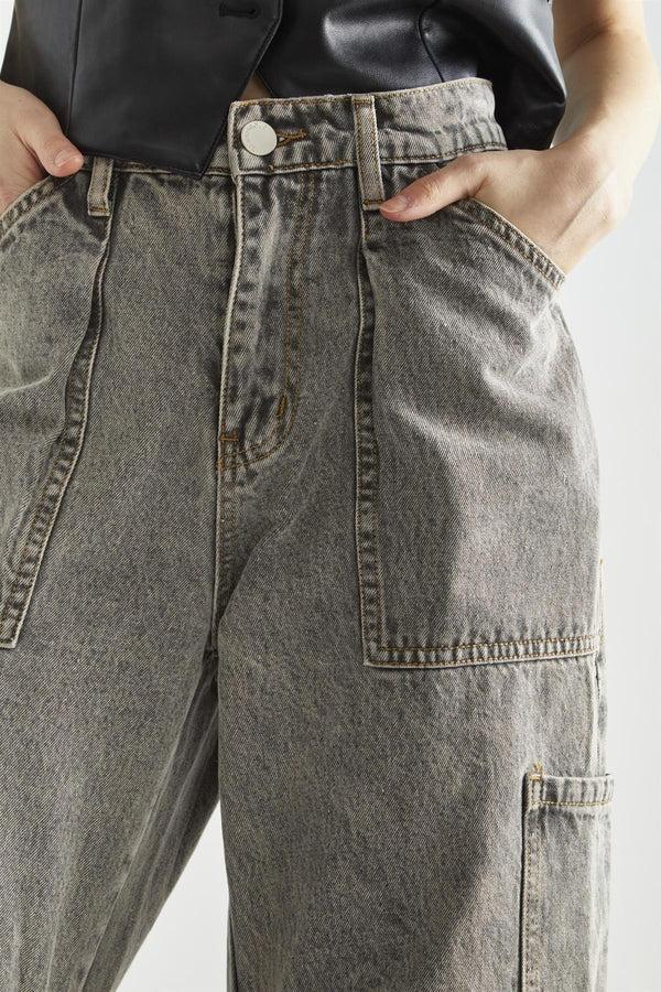Glamorous Grey Acid-Wash Denim Low-Rise Jeans