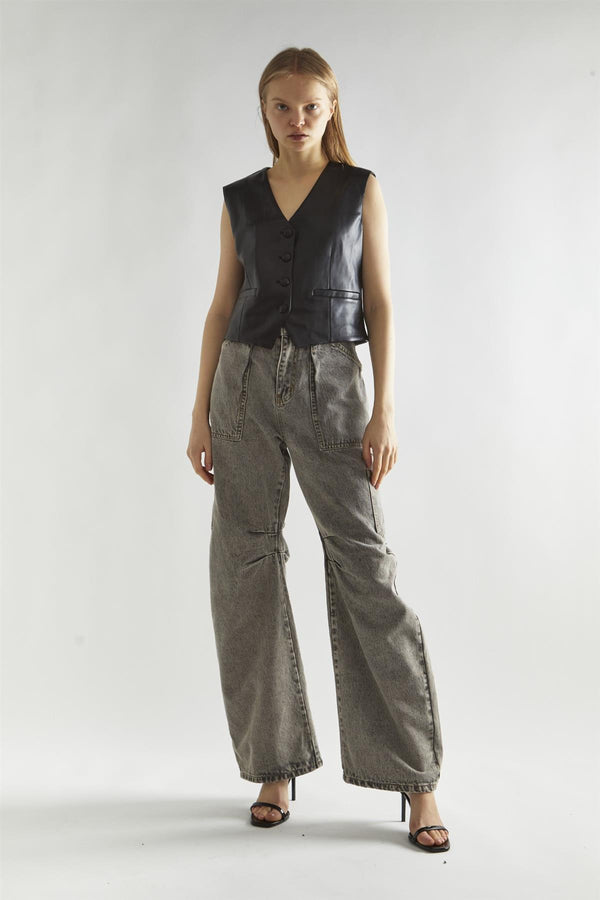 glamorous Grey Acid-Wash Denim Low-Rise Jeans