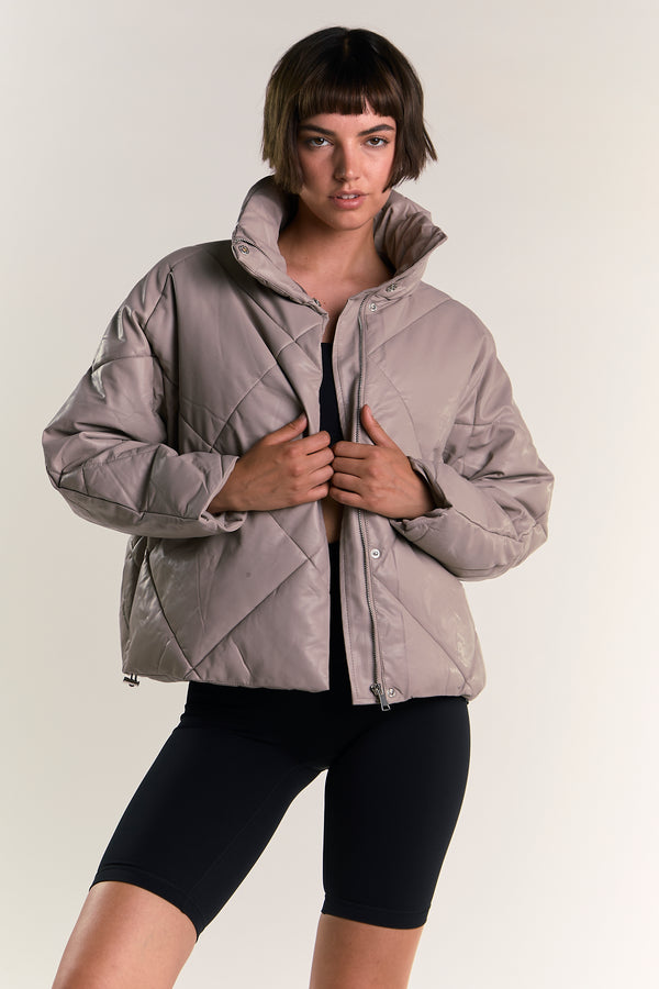 Glamorous Grey Collared Long-Sleeve Puffer-Jacket