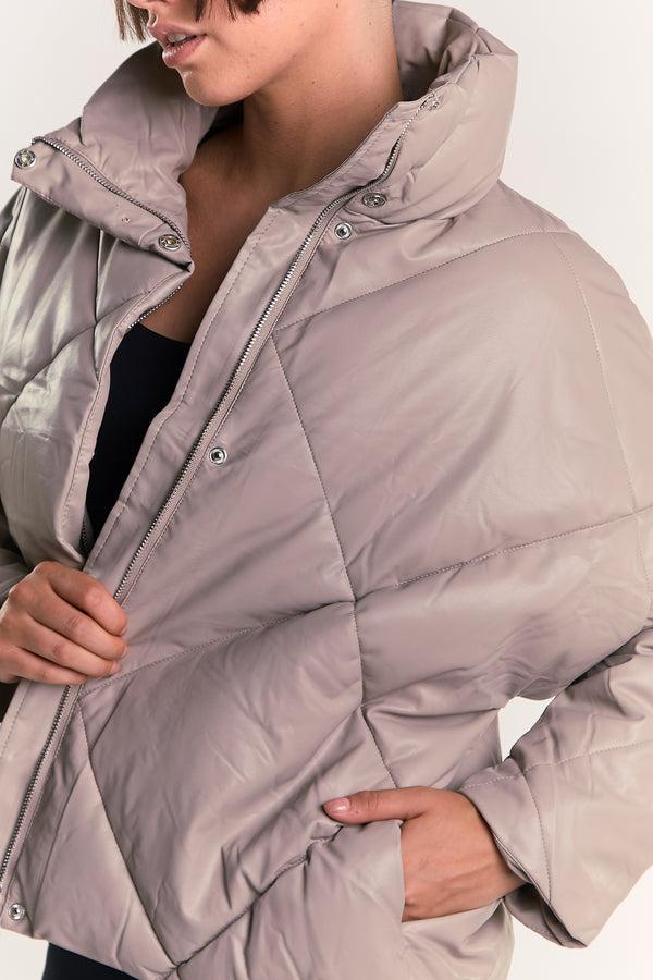 Glamorous Grey Collared Long-Sleeve Puffer-Jacket