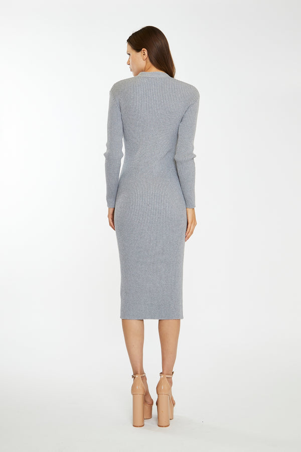 Glamorous Grey-Marl Button-Down Knitted Midi-Dress