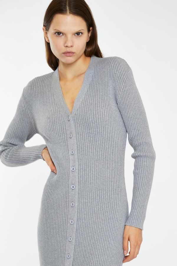 Glamorous Grey-Marl Button-Down Knitted Midi-Dress