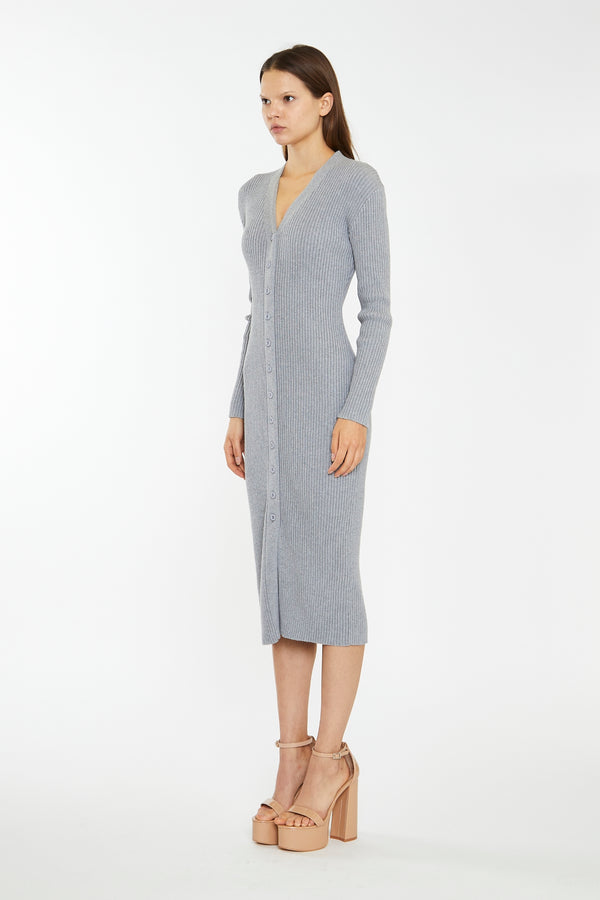 Glamorous Grey-Marl Button-Down Knitted Midi-Dress