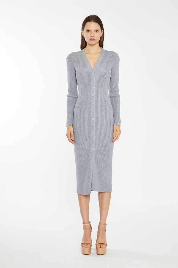 glamorous Grey-Marl Button-Down Knitted Midi-Dress
