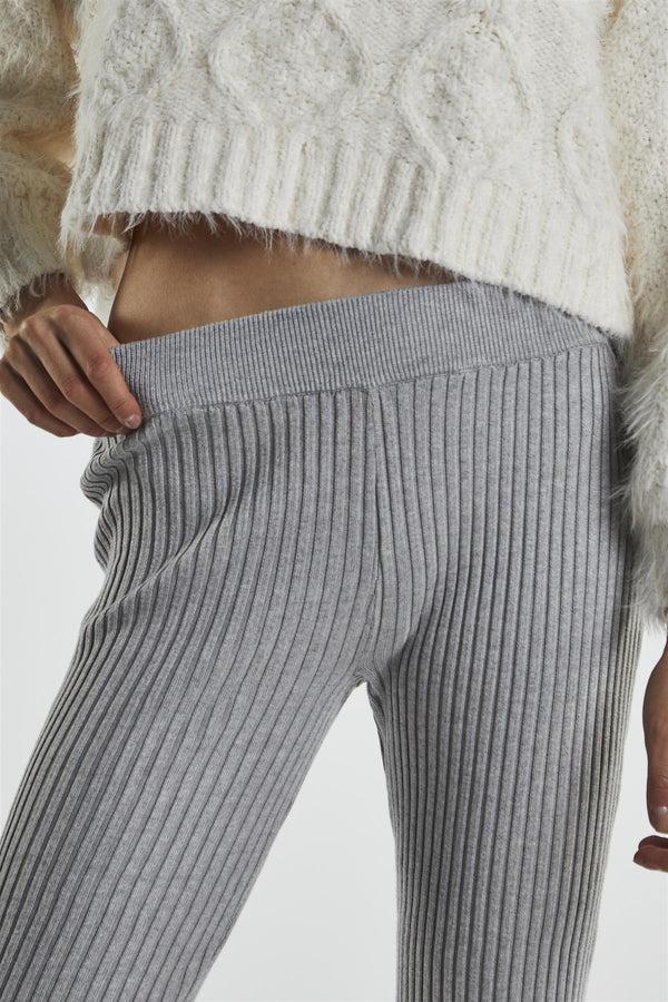 Glamorous Grey-Marl Rib-Knit Flared-Trousers