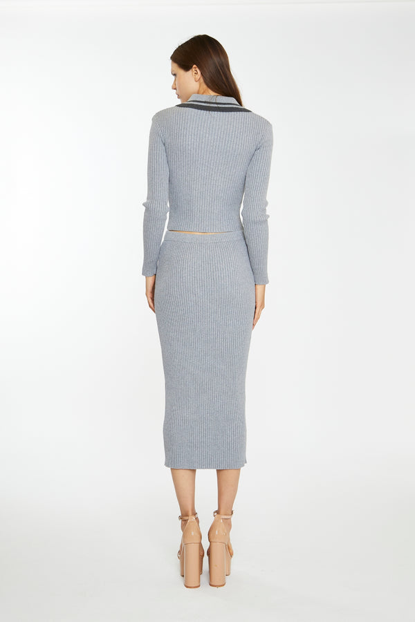 Glamorous Grey-Marl Rib-Knit Midi-Skirt