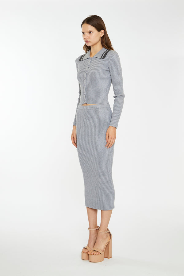 Glamorous Grey-Marl Rib-Knit Midi-Skirt