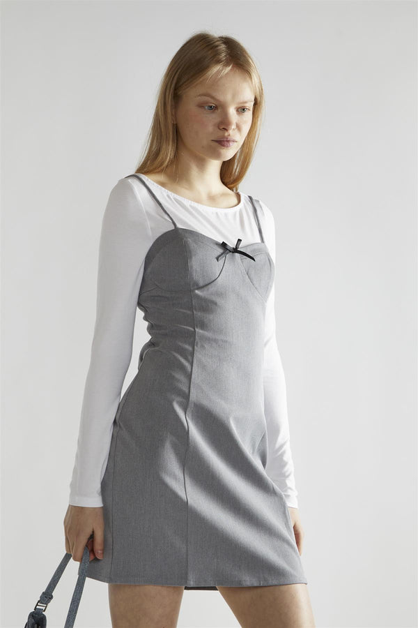 Glamorous Grey Round-Neck A-Line Mini-Dress
