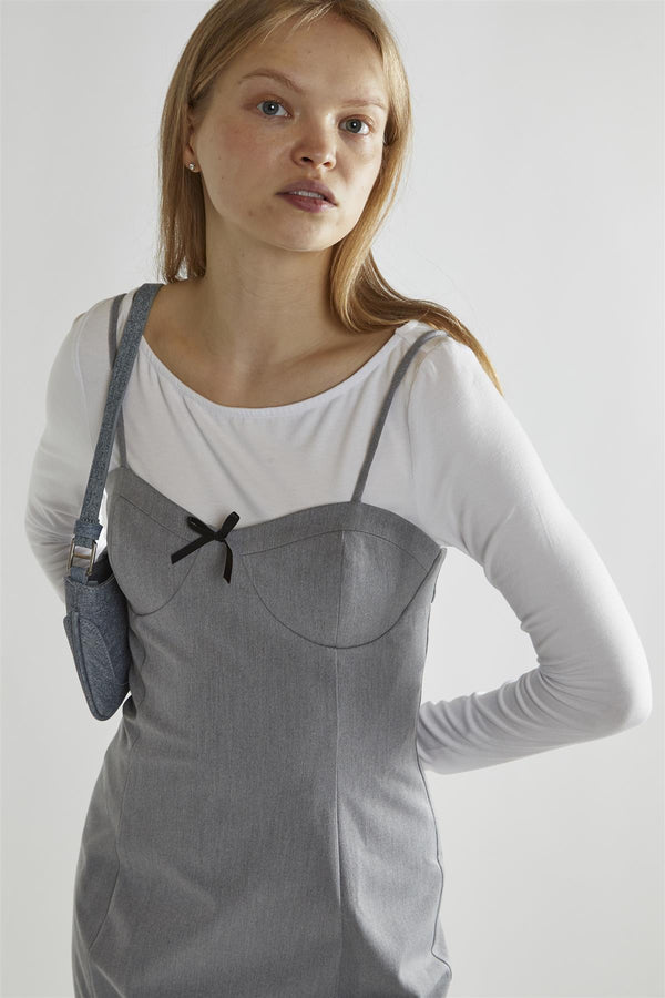 Glamorous Grey Round-Neck A-Line Mini-Dress