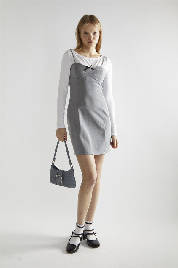 glamorous Grey Round-Neck A-Line Mini-Dress