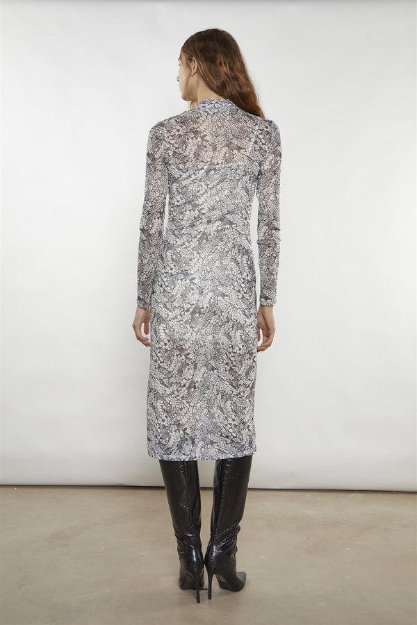 Glamorous Grey-Snakeskin Mesh-Bodycon Midi-Dress