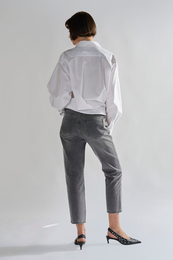 Glamorous Grey Wash Low-Rise Cropped Jeans