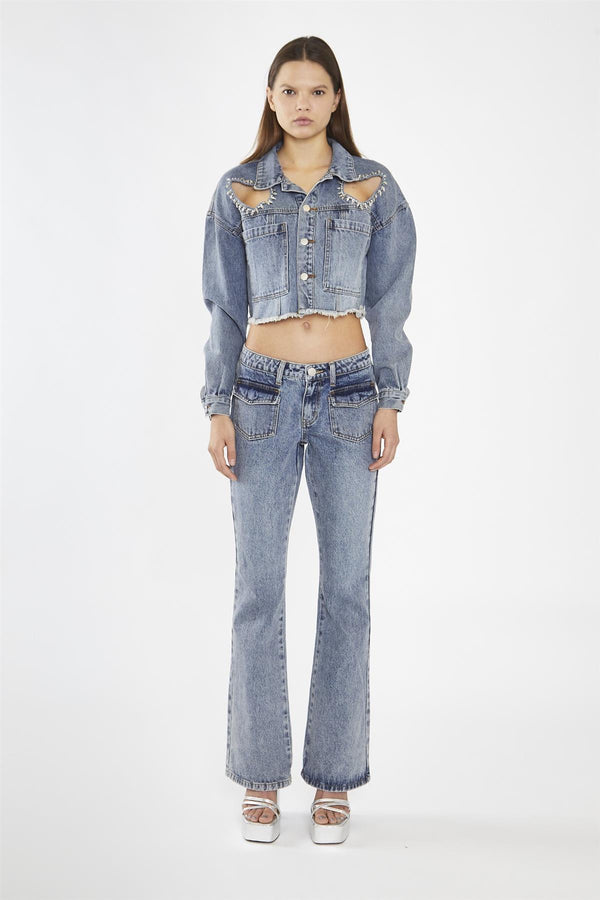 glamorous Heavy-Vintage Wash Flared -Jeans