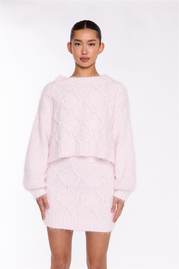 Glamorous Icy-Pink Cable-Knit Jumper