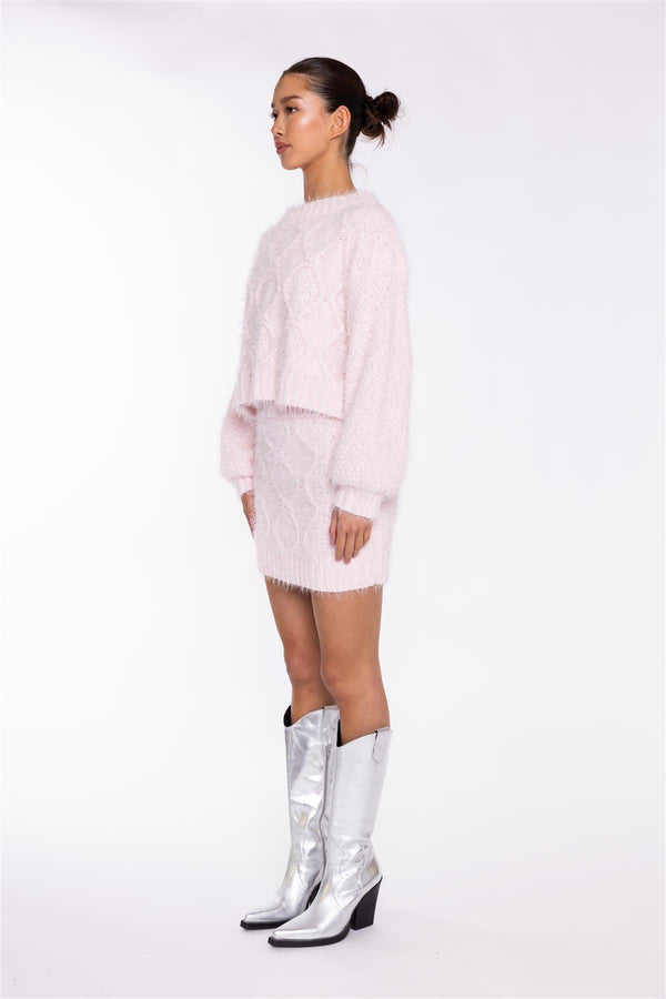 Glamorous Icy-Pink Cable-Knit Jumper
