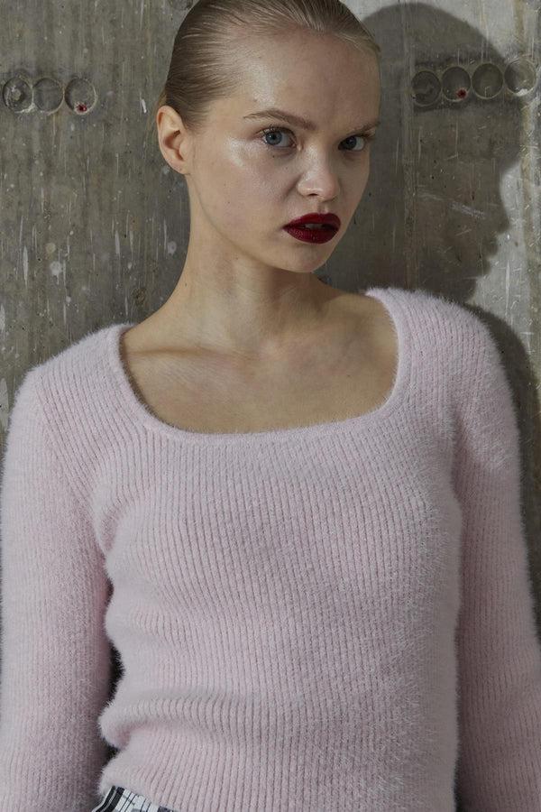 Glamorous Icy-Pink Square Neck Jumper