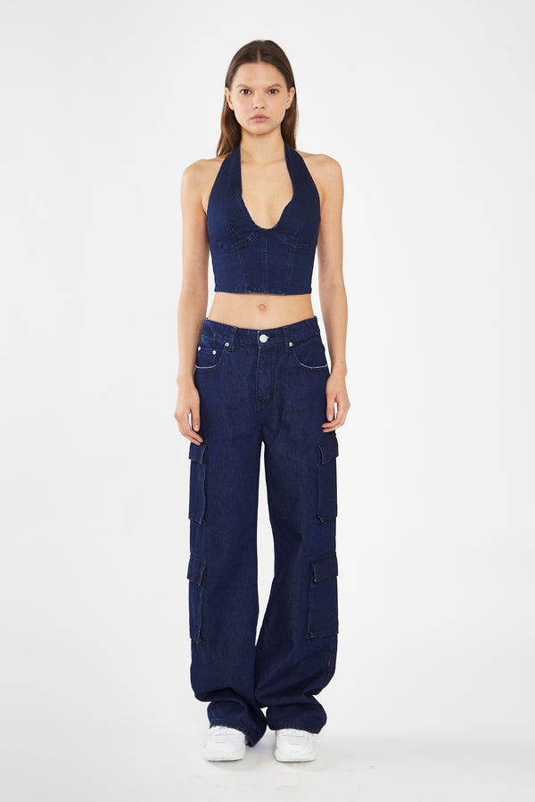 glamorous Indigo-Blue Cargo -Jeans