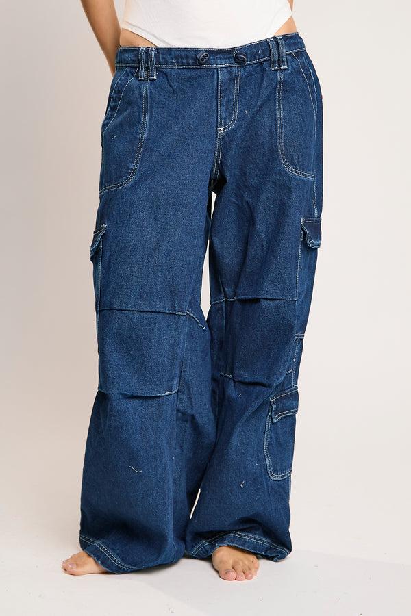 Glamorous Indigo Stonewash Cargo Jeans