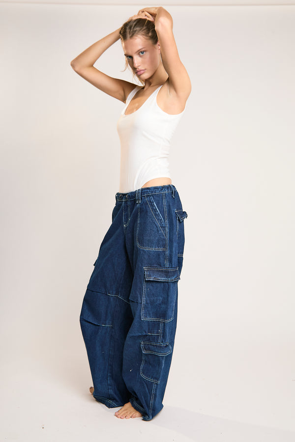 glamorous Indigo Stonewash Cargo Jeans