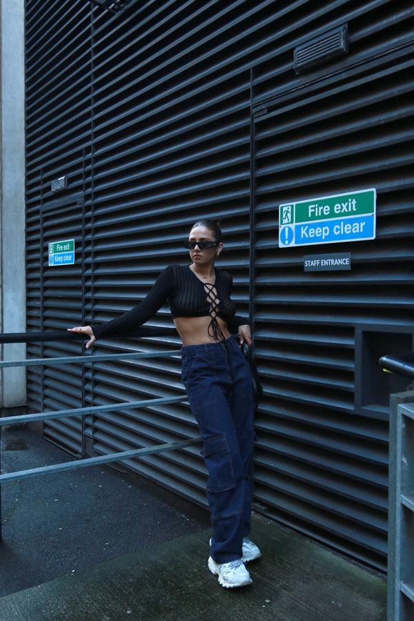 Glamorous Indigo Wash Cargo Wide-leg Jeans