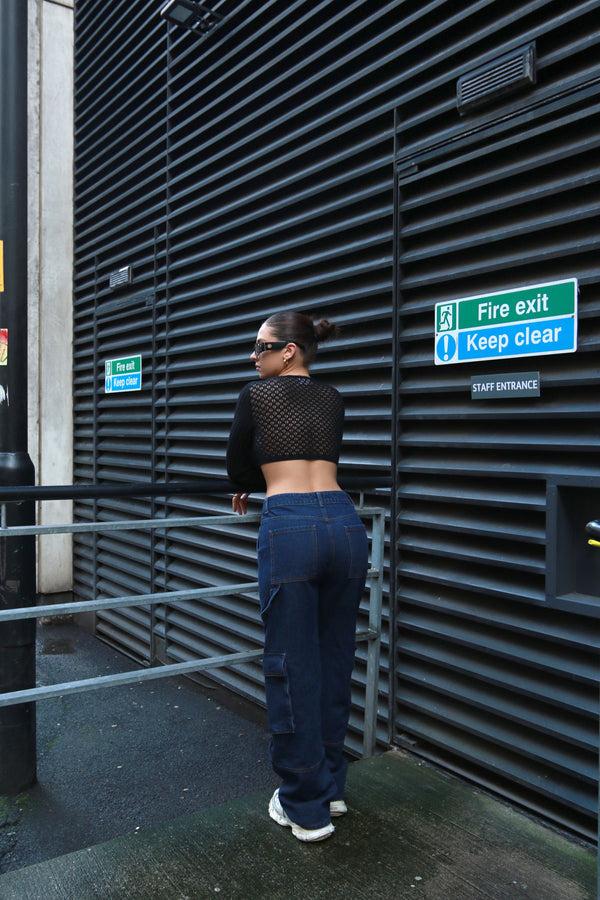 Glamorous Indigo Wash Cargo Wide-leg Jeans