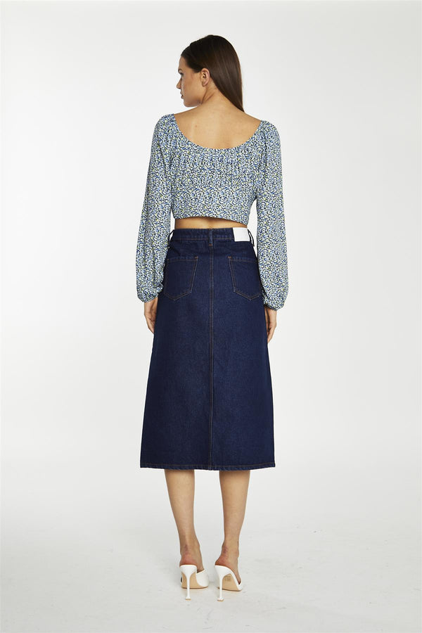 Glamorous Indigo-Wash Denim Midi-Skirt
