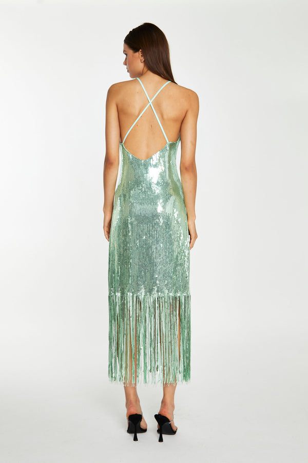 Glamorous Jade-Sequin Cross Back Midi-Dress