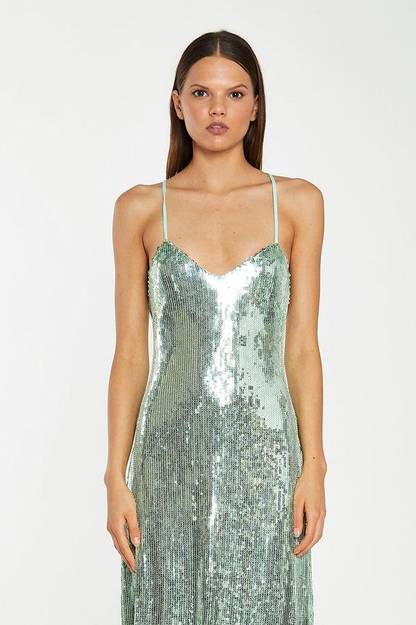 Glamorous Jade-Sequin Cross Back Midi-Dress