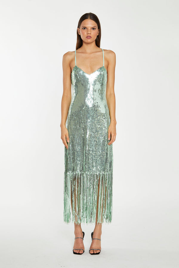 Glamorous Jade-Sequin Cross Back Midi-Dress