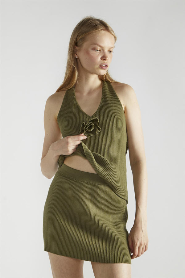 Glamorous Khaki Ribbed Mini-Skirt