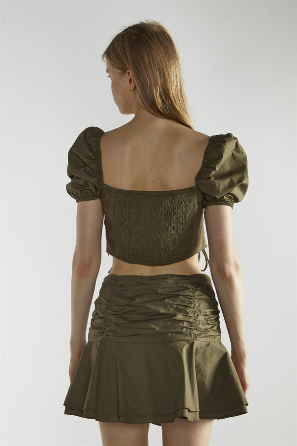 Glamorous Khaki Square-Neck Crop-Top