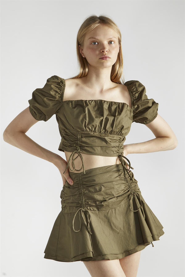 Glamorous Khaki Square-Neck Crop-Top