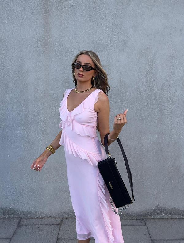 Glamorous Khloe Ruffle Midaxi Dress -Pale Pink