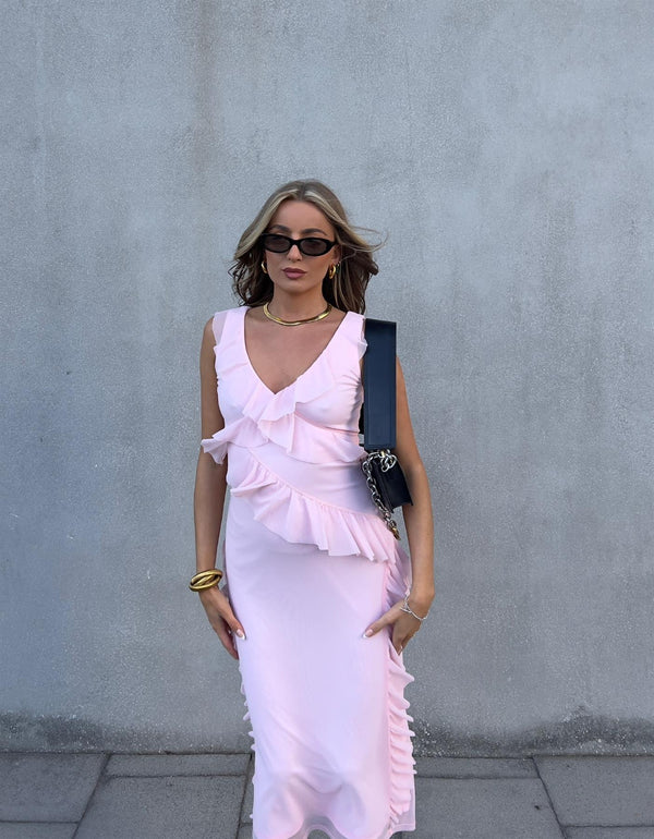 Glamorous Khloe Ruffle Midaxi Dress -Pale Pink