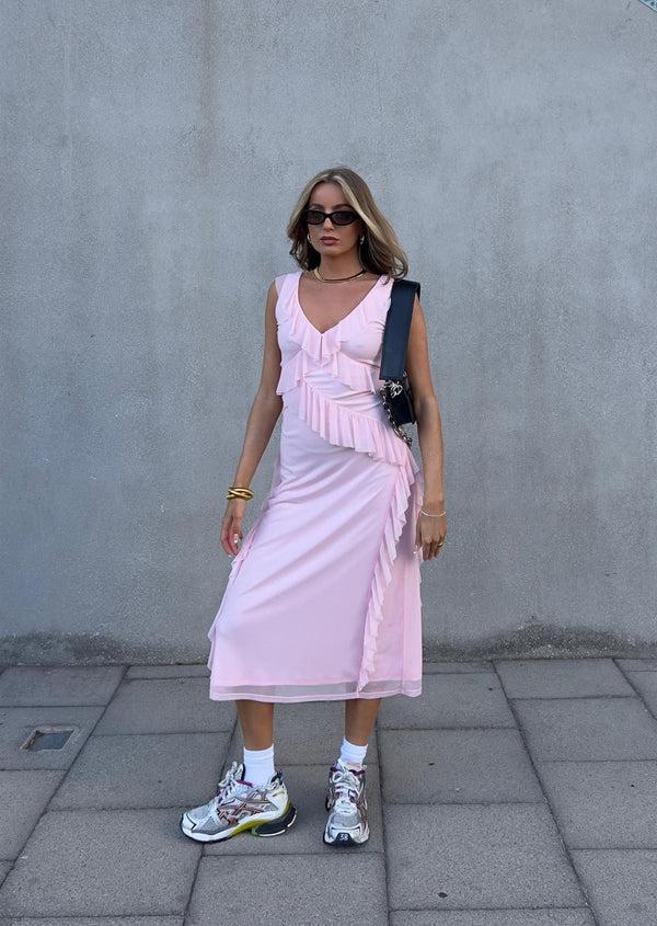 glamorous Khloe Ruffle Midaxi Dress -Pale Pink