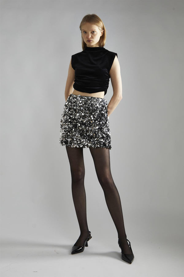 glamorous Large Pewter-Sequin Mini-Skirt