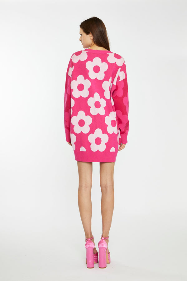 Glamorous Large Pink Flower Long-Line Cardigan