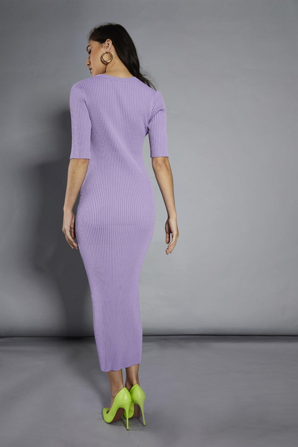 Glamorous Lavender Rib-Knit Maxi-Dress