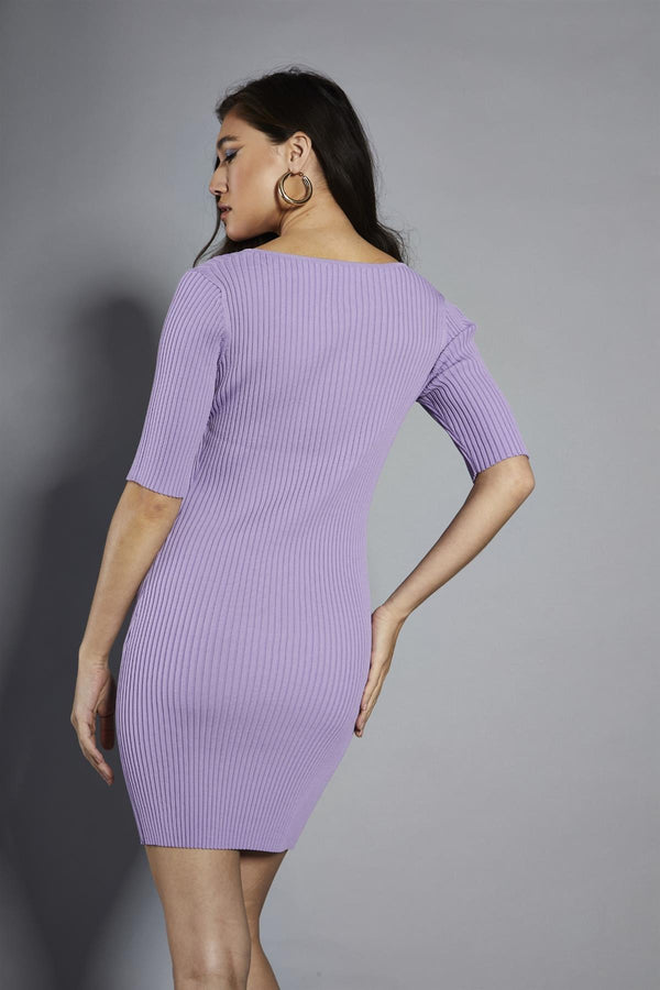 Glamorous Lavender Rib-Knit Mini-Dress