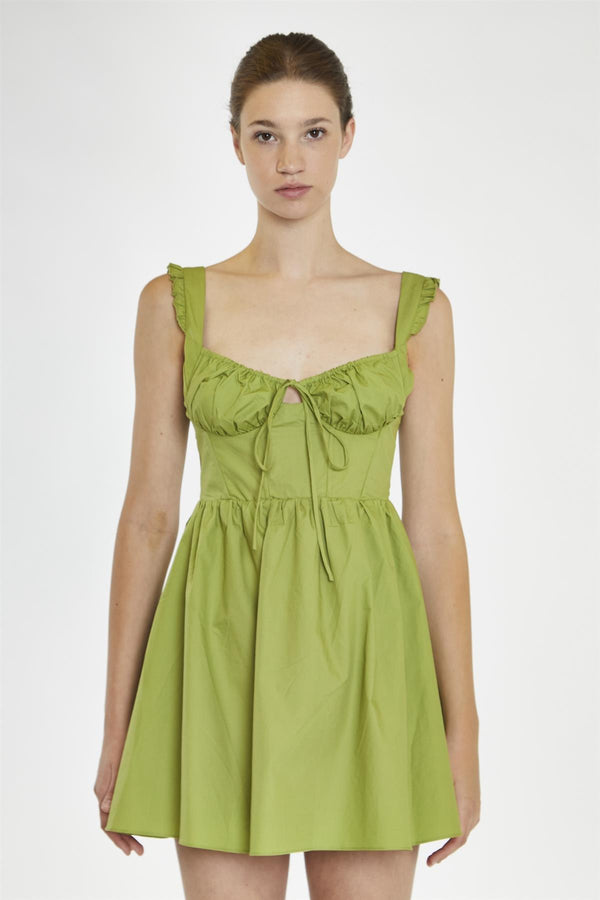 Glamorous Leaf-Green Gathered-Bust Mini-Dress