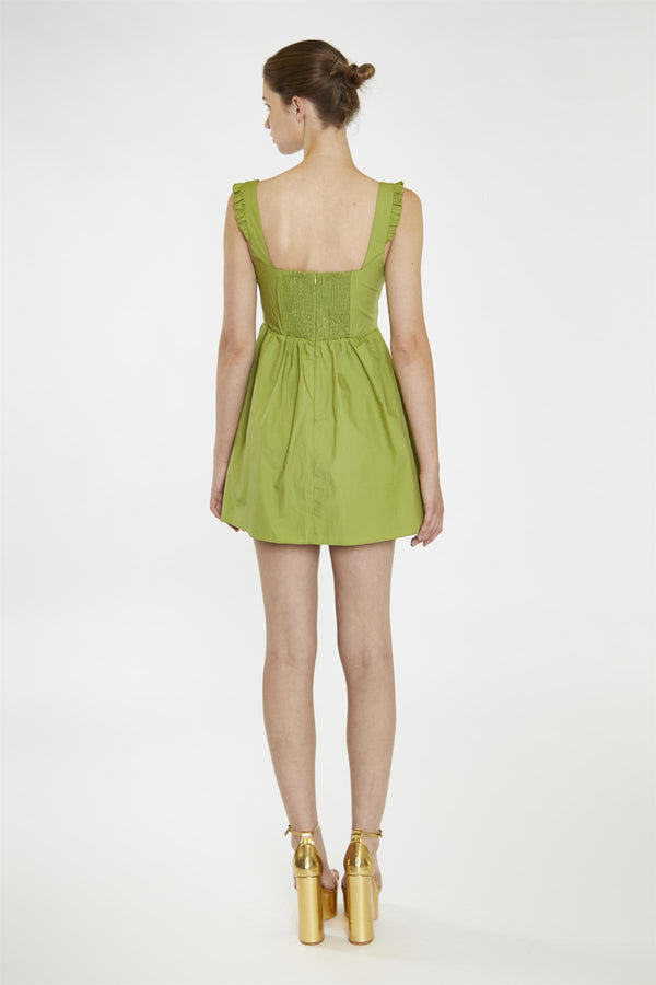 Glamorous Leaf-Green Gathered-Bust Mini-Dress