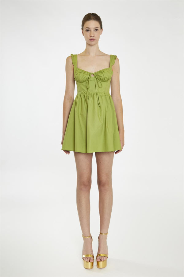 glamorous Leaf-Green Gathered-Bust Mini-Dress