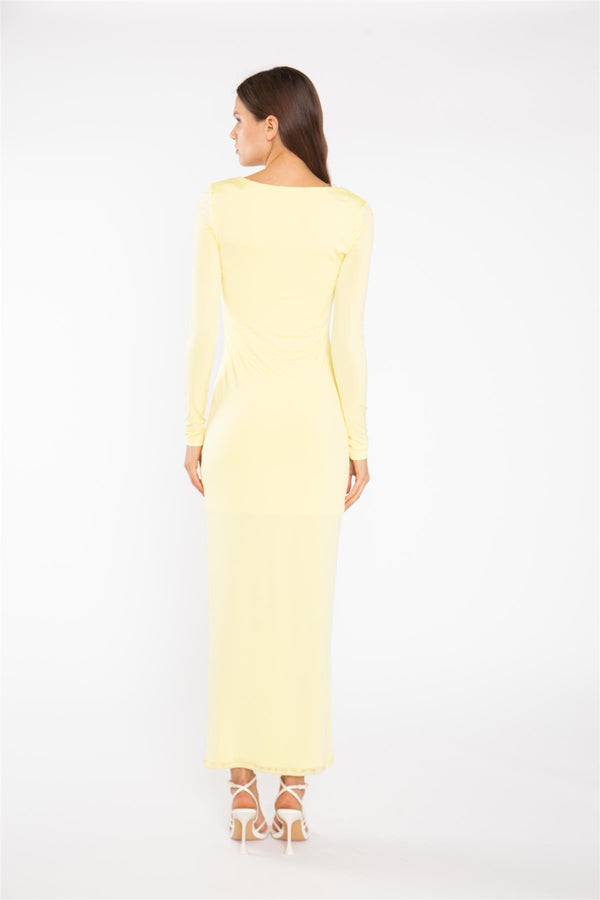 Glamorous Lemon-Yellow Square-neck Maxi-Dress