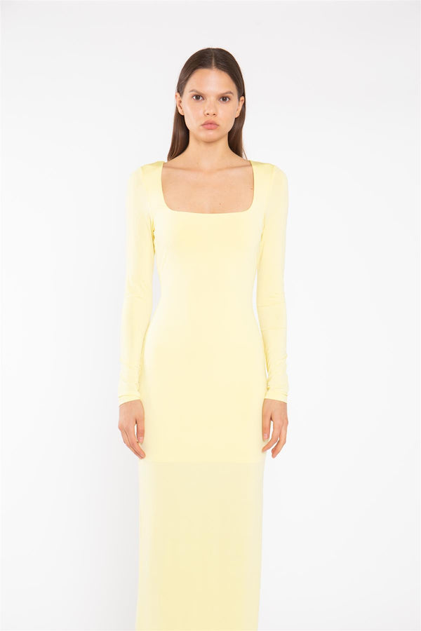 Glamorous Lemon-Yellow Square-neck Maxi-Dress